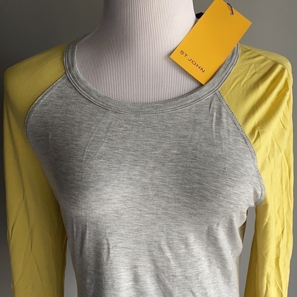 ST. JOHN Top M NWT Grey Melange Slate Lemongrass - Picture 9 of 9